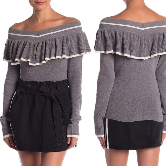 Mustard Seed Ruffle Off-the-Shoulder Sweater